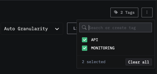 대시보드에서 선택된 여러 태그