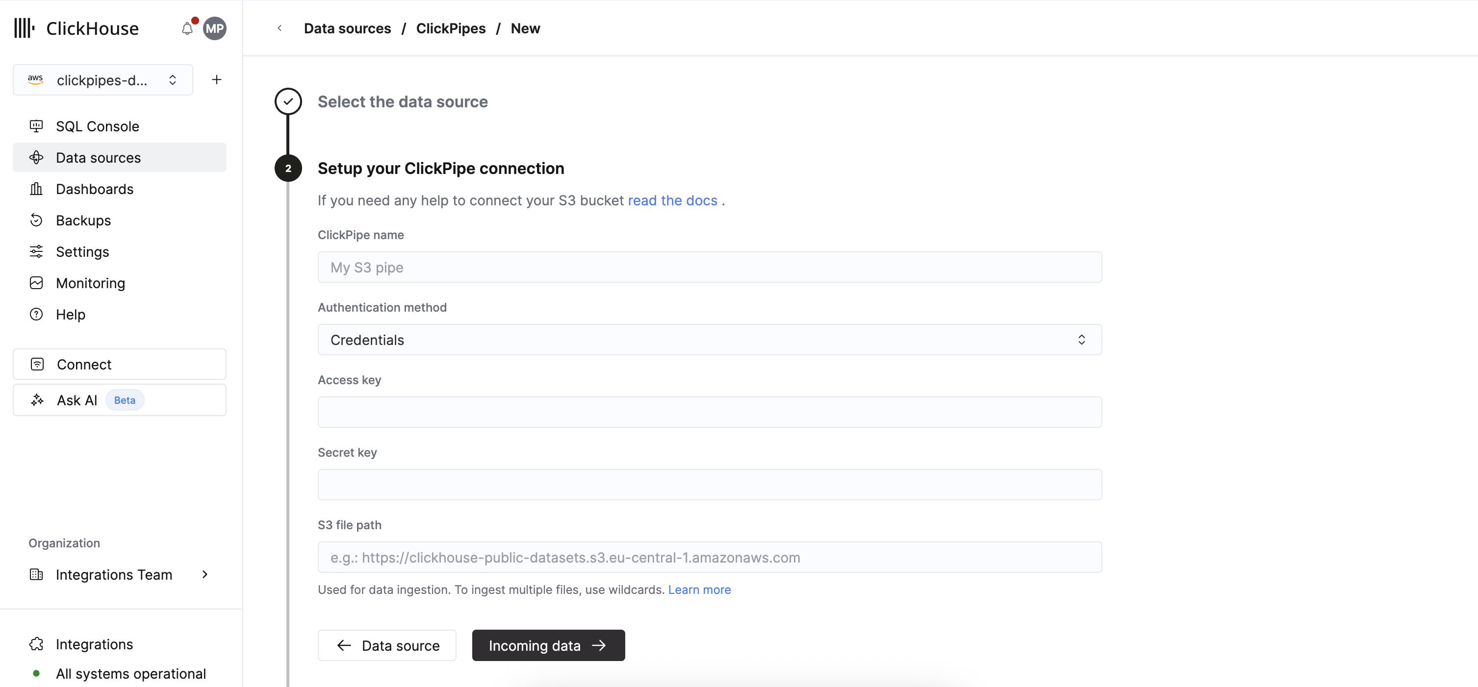 연결 세부 정보 입력